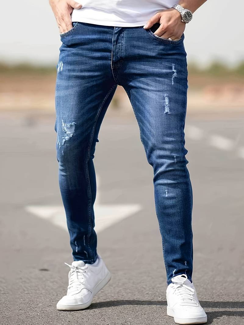 Herrenjeans Skinny-Jeans Fit mit Destroyed-Optik