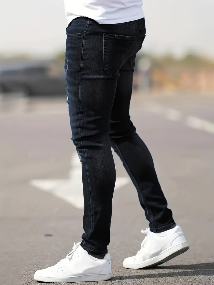 Herrenjeans Skinny-Jeans Fit mit Destroyed-Optik