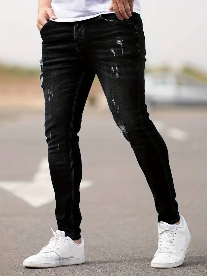 Herrenjeans Skinny-Jeans Fit mit Destroyed-Optik