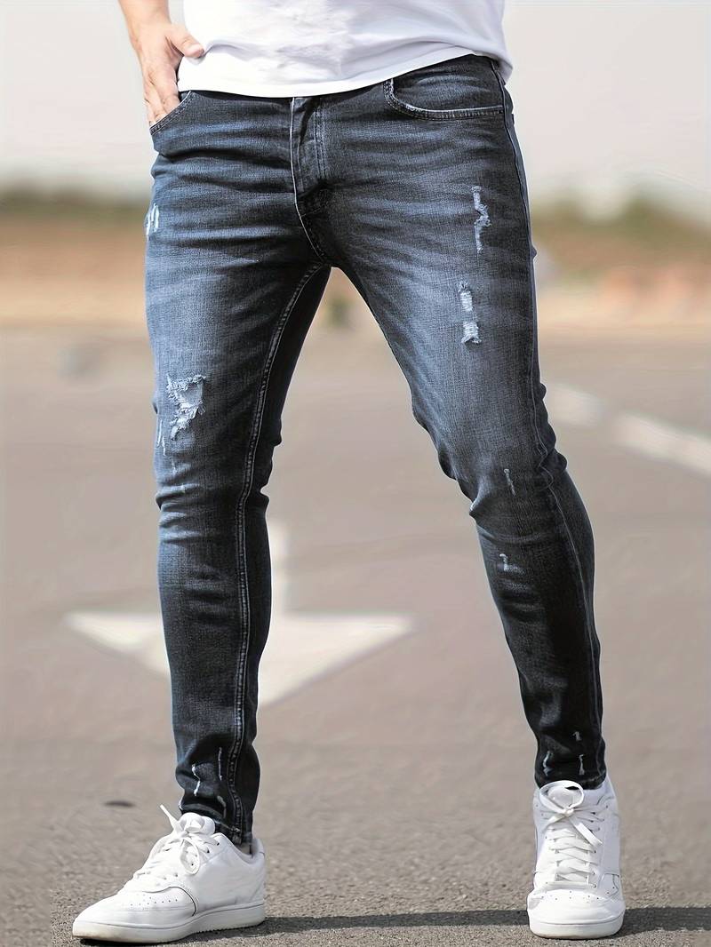 Herrenjeans Skinny-Jeans Fit mit Destroyed-Optik