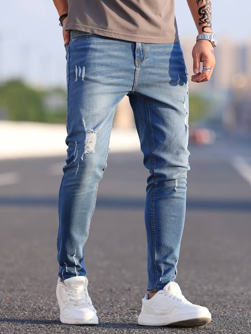 Herrenjeans Skinny-Jeans Fit mit Destroyed-Optik