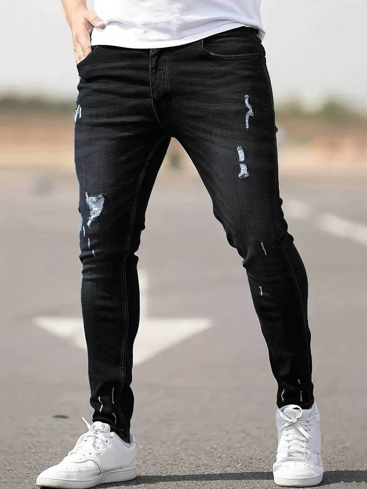 Herrenjeans Skinny-Jeans Fit mit Destroyed-Optik