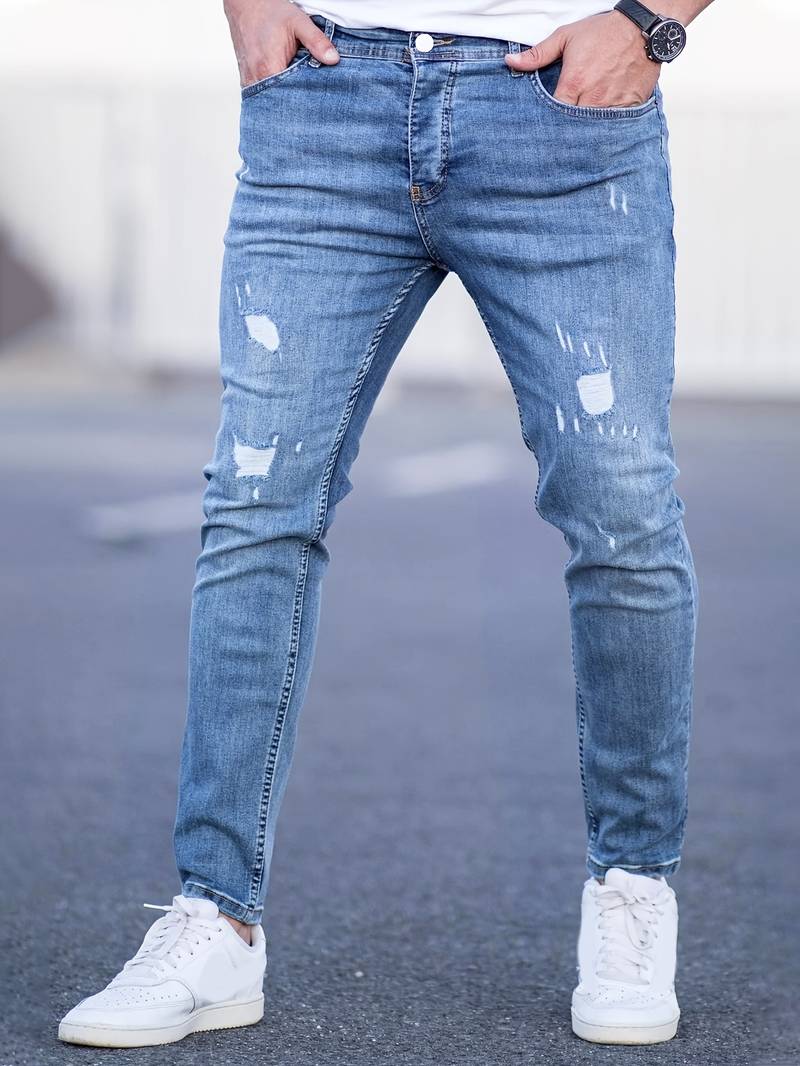 Herrenjeans Skinny-Jeans Fit mit Destroyed-Optik