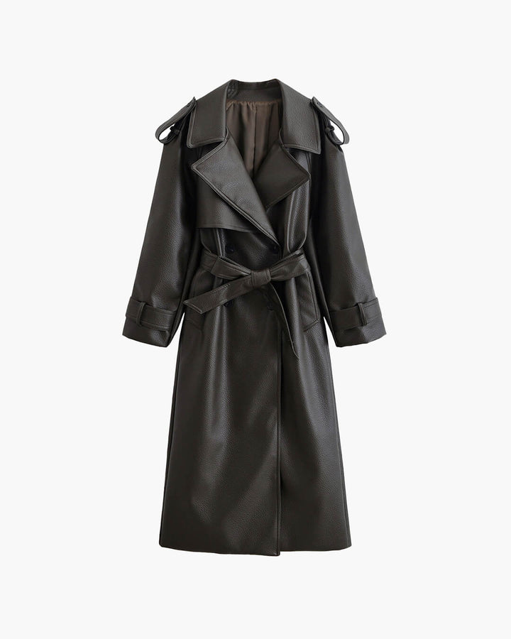 Marie | Damen Langer Winter-Trenchmantel aus Leder