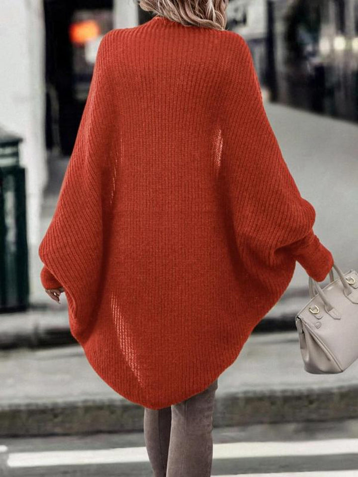 Solide Batwing-Ärmel Midi-Strickjacke mit offener Vorderseite
