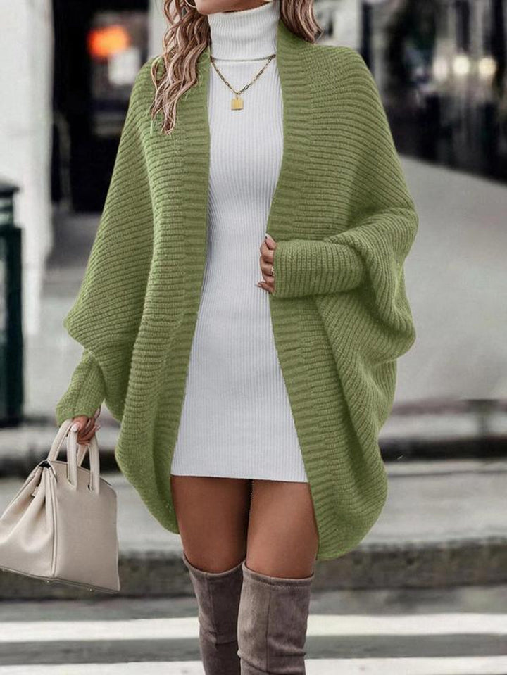 Solide Batwing-Ärmel Midi-Strickjacke mit offener Vorderseite