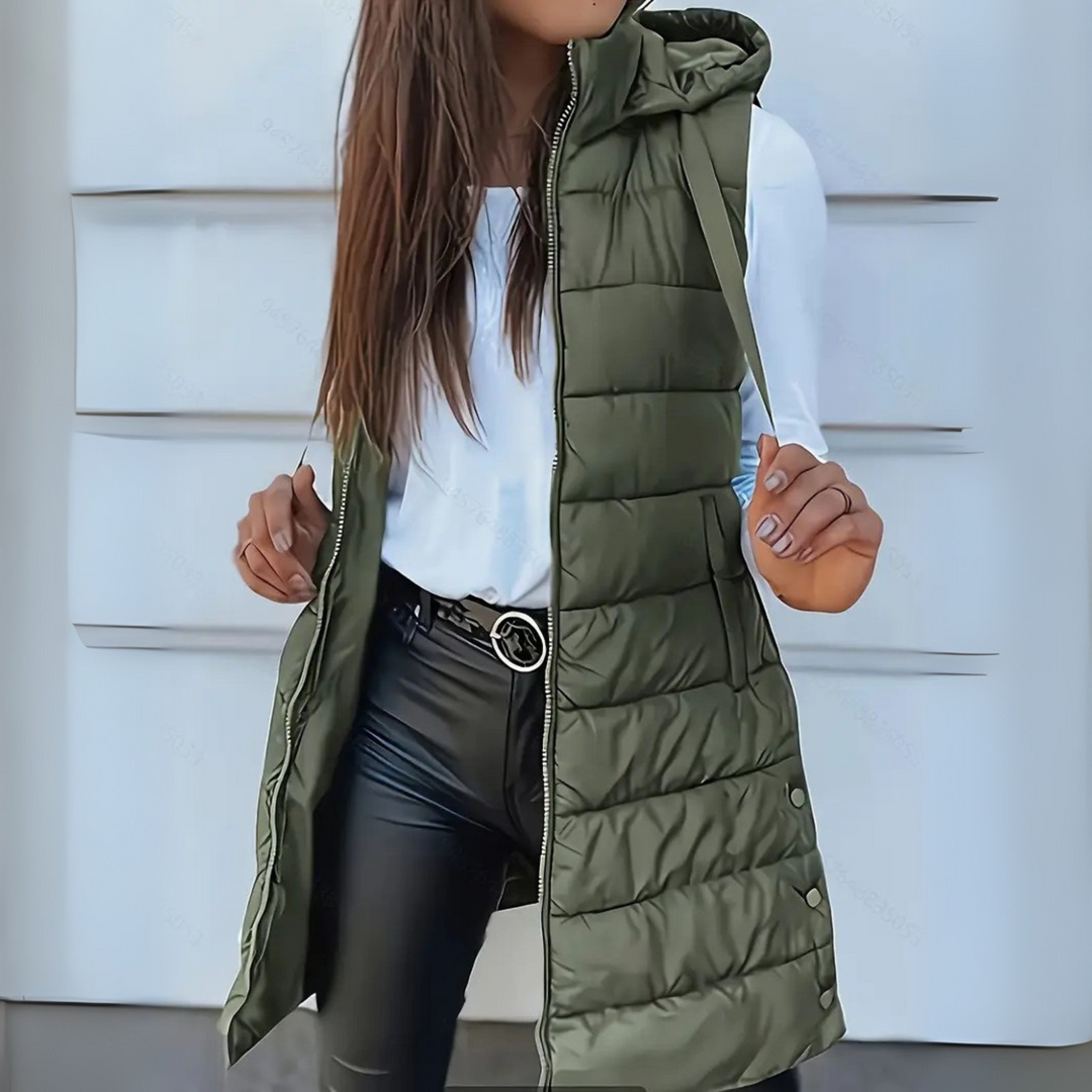 Sophie | Lange Steppweste Damen – Elegante, Leichte & Vielseitige Weste mit Kapuze 3
