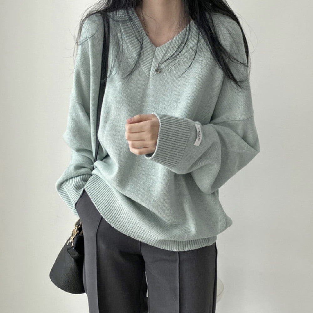 Stella - Unifarbener Pullover mit V-Ausschnitt