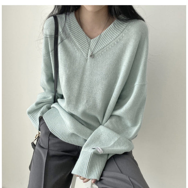 Stella - Unifarbener Pullover mit V-Ausschnitt