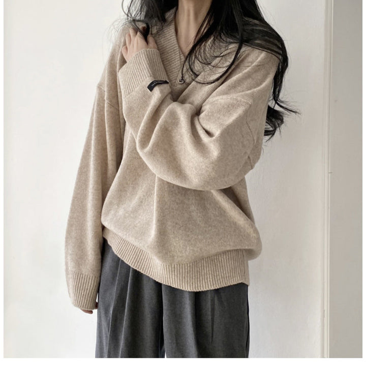 Stella - Unifarbener Pullover mit V-Ausschnitt