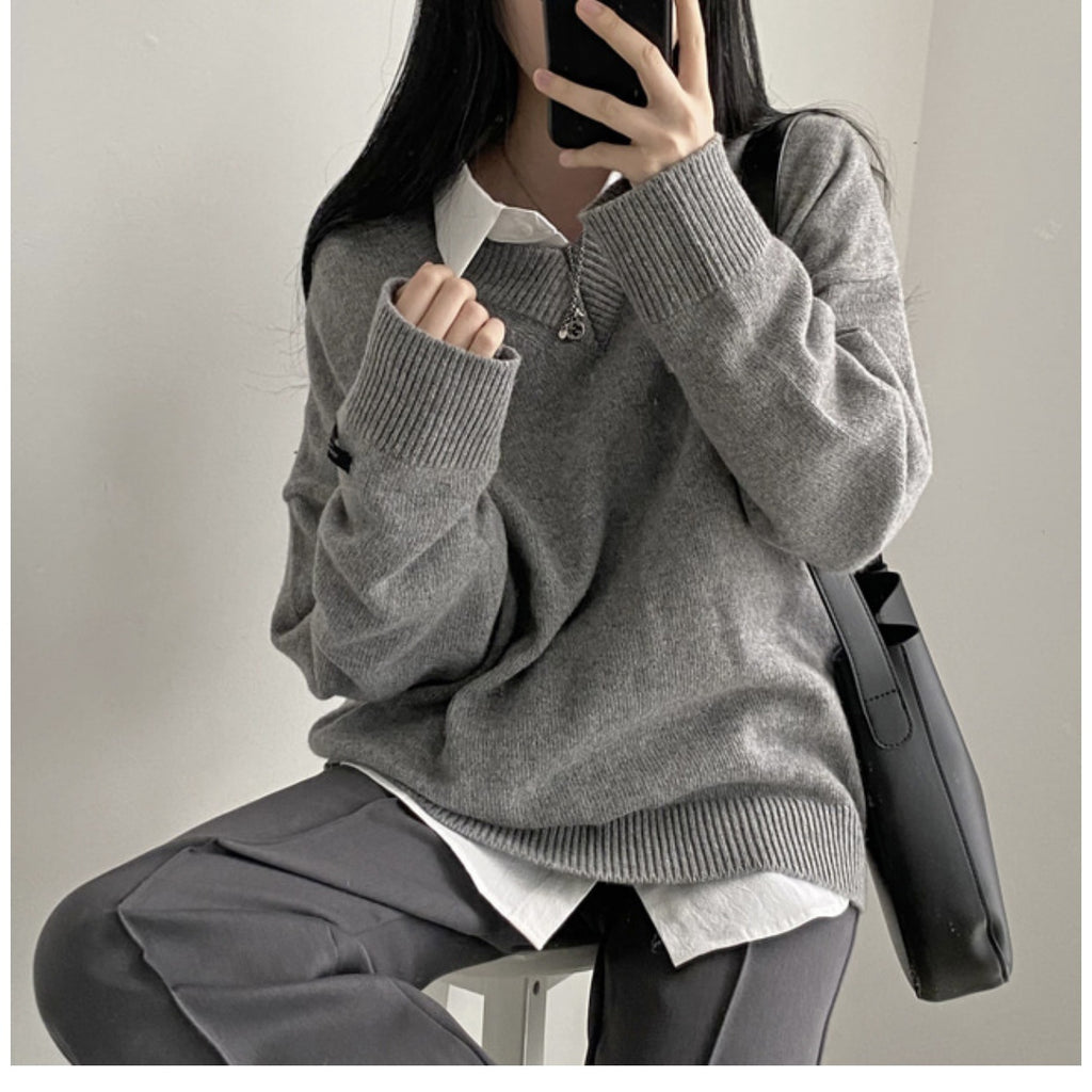 Stella - Unifarbener Pullover mit V-Ausschnitt