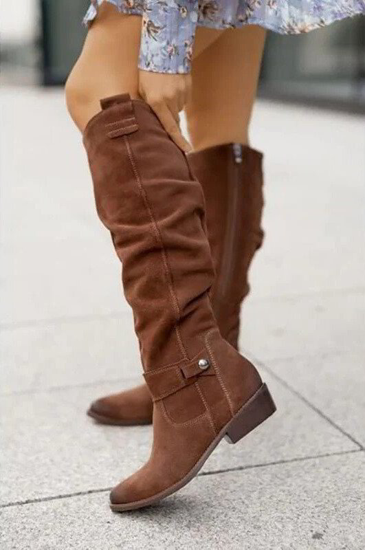Stiefel Damen | Kniehohe Stiefel | Reißverschluss & Blockabsatz für sicheren Stand