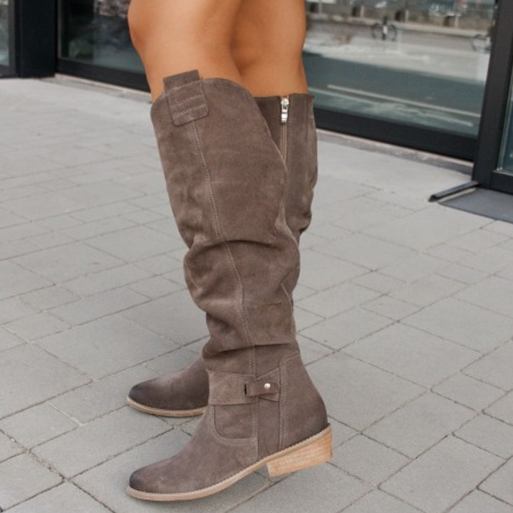 Stiefel Damen | Kniehohe Stiefel | Reißverschluss & Blockabsatz für sicheren Stand