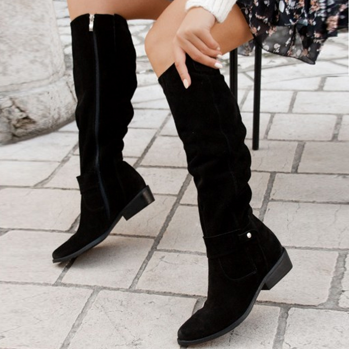 Stiefel Damen | Kniehohe Stiefel | Reißverschluss & Blockabsatz für sicheren Stand