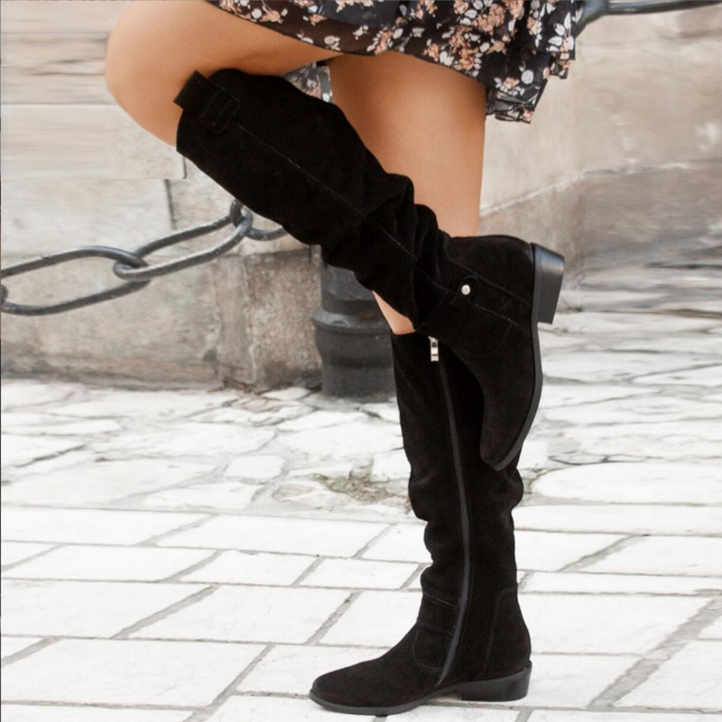 Stiefel Damen | Kniehohe Stiefel | Reißverschluss & Blockabsatz für sicheren Stand