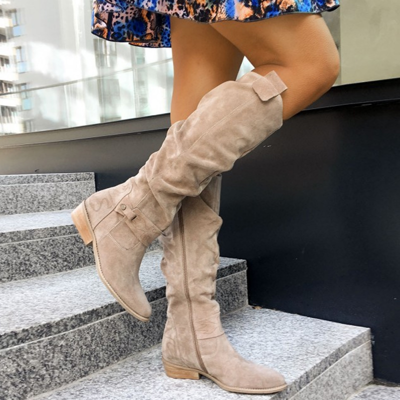 Stiefel Damen | Kniehohe Stiefel | Reißverschluss & Blockabsatz für sicheren Stand
