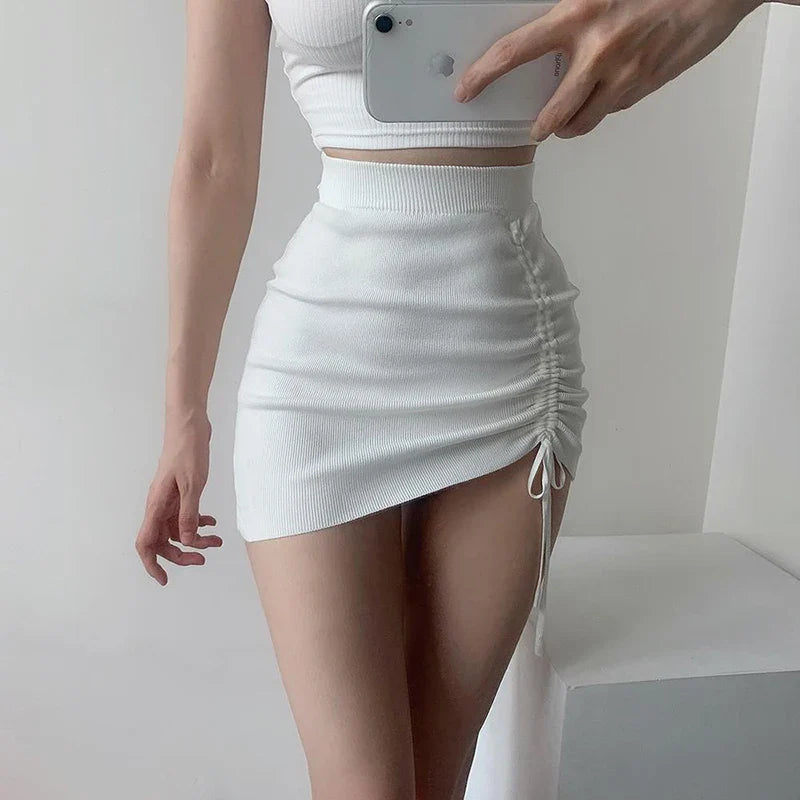Stretchrock mit hoher Taille und Kordelzug für Damen