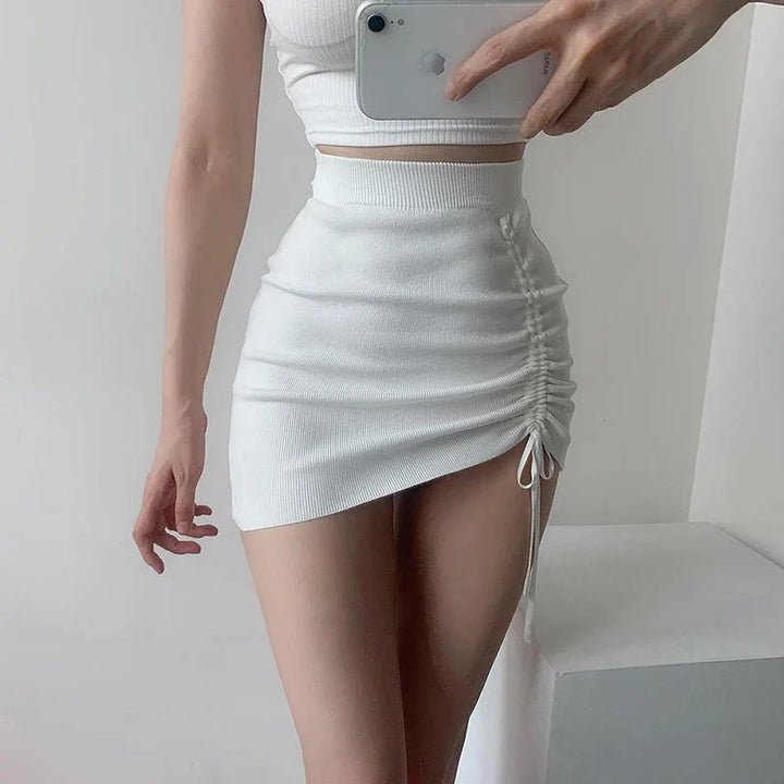 Stretchrock mit hoher Taille und Kordelzug für Damen