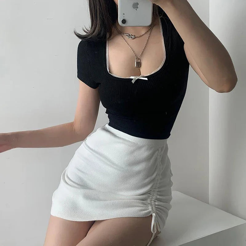 Stretchrock mit hoher Taille und Kordelzug für Damen