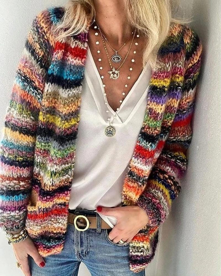 Strickjacke mit Regenbogenstreifen und Offener Vorderseite