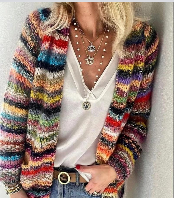 Strickjacke mit Regenbogenstreifen und Offener Vorderseite