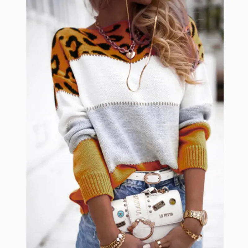 Stylisches bedrucktes Strick-Top mit langen Ärmeln