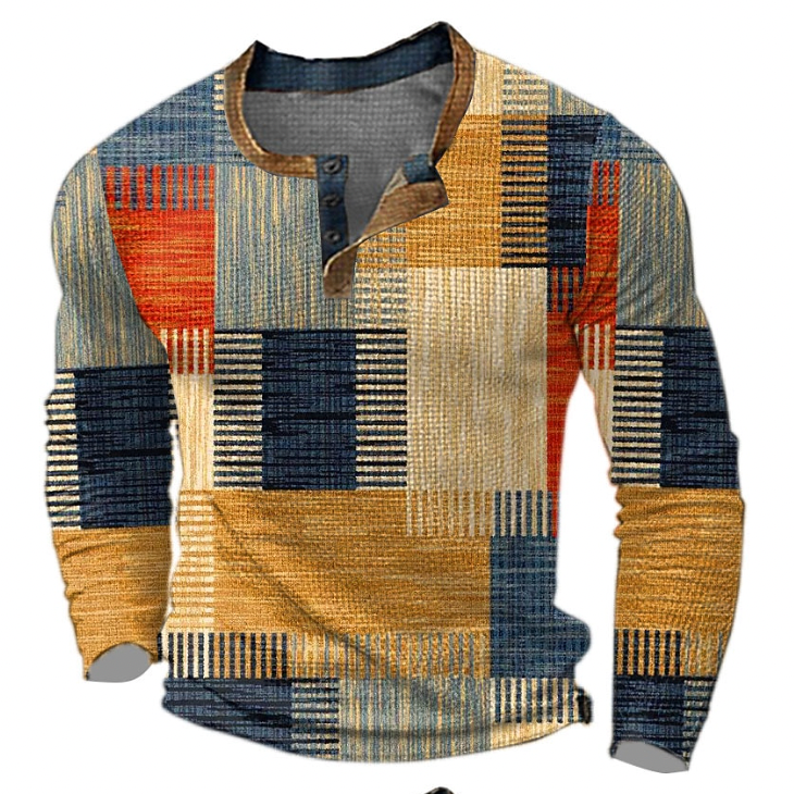 Sweatshirt Herren Henley | Geometrisches Muster & Knopfleiste