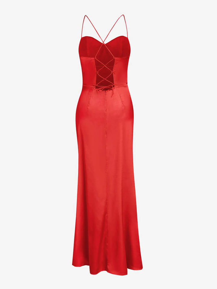 TAILLIERTES SATIN-MAXIKLEID - Lozenda