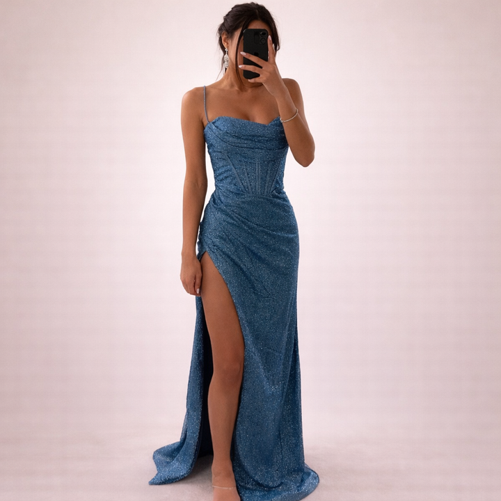 Isla | Elegantes Pailletten-Maxikleid mit Korsett