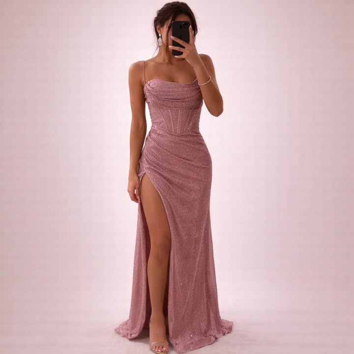 Isla | Elegantes Pailletten-Maxikleid mit Korsett