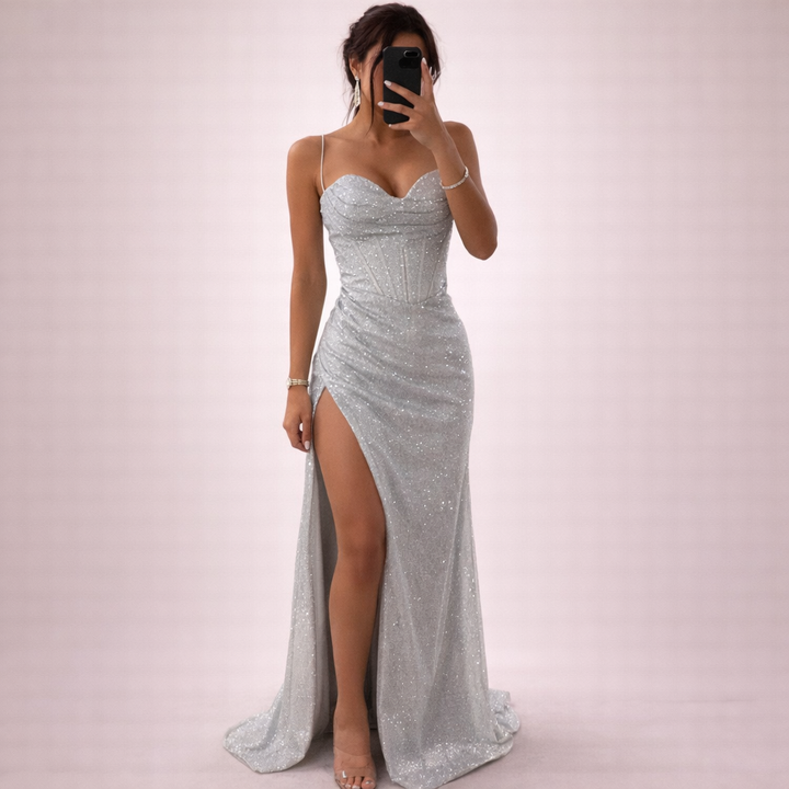 Isla | Elegantes Pailletten-Maxikleid mit Korsett
