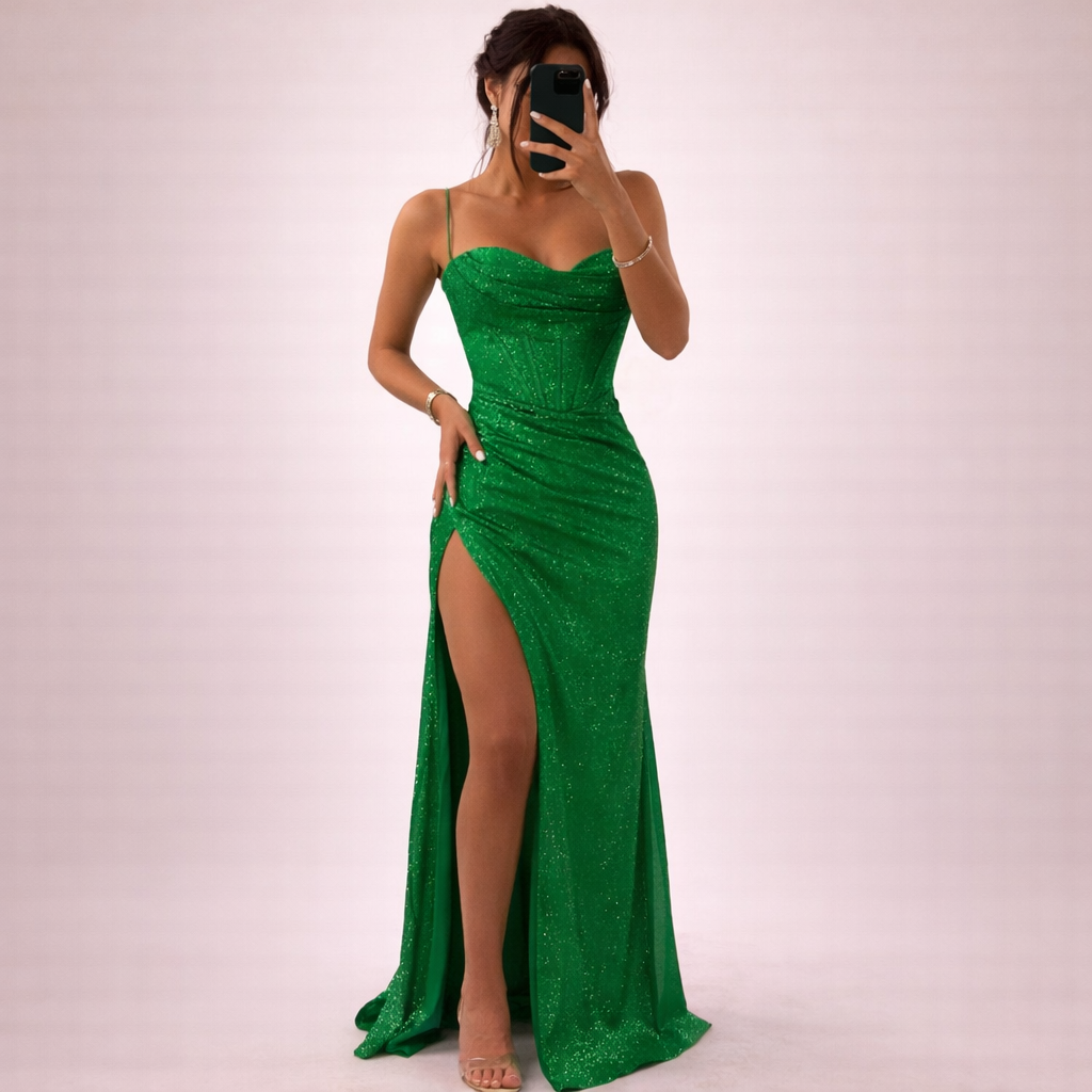 Isla | Elegantes Pailletten-Maxikleid mit Korsett