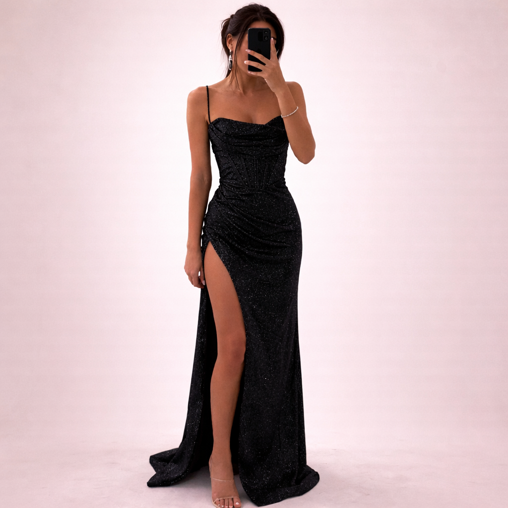 Isla | Elegantes Pailletten-Maxikleid mit Korsett