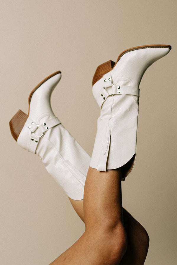 Eva | Damen Trendige Stiefel mit Kuhfellmuster im Westernstil