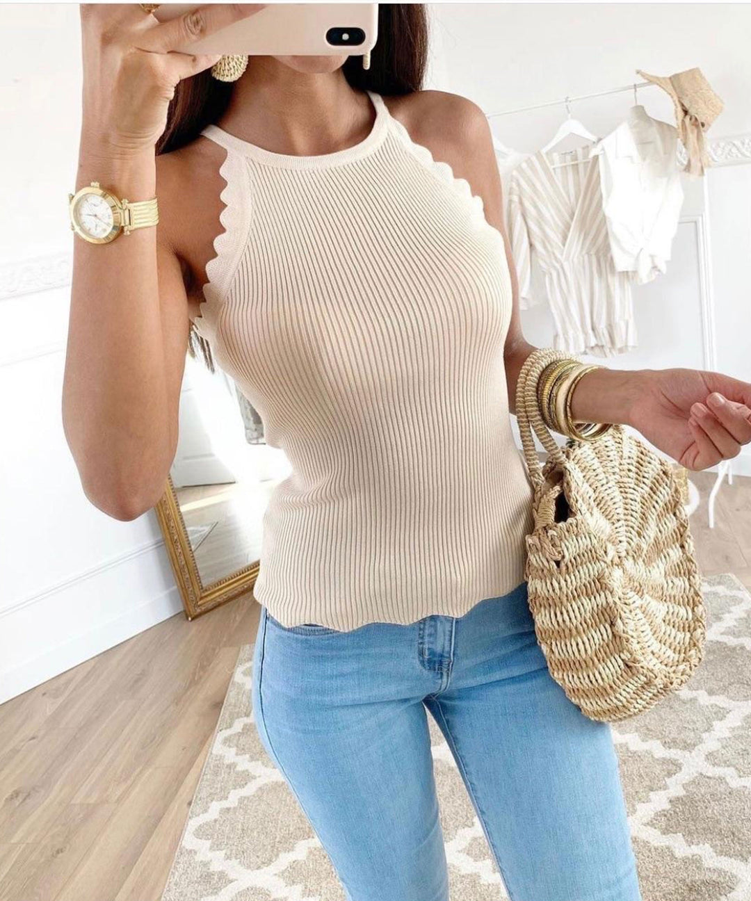 Top Zacken Beige