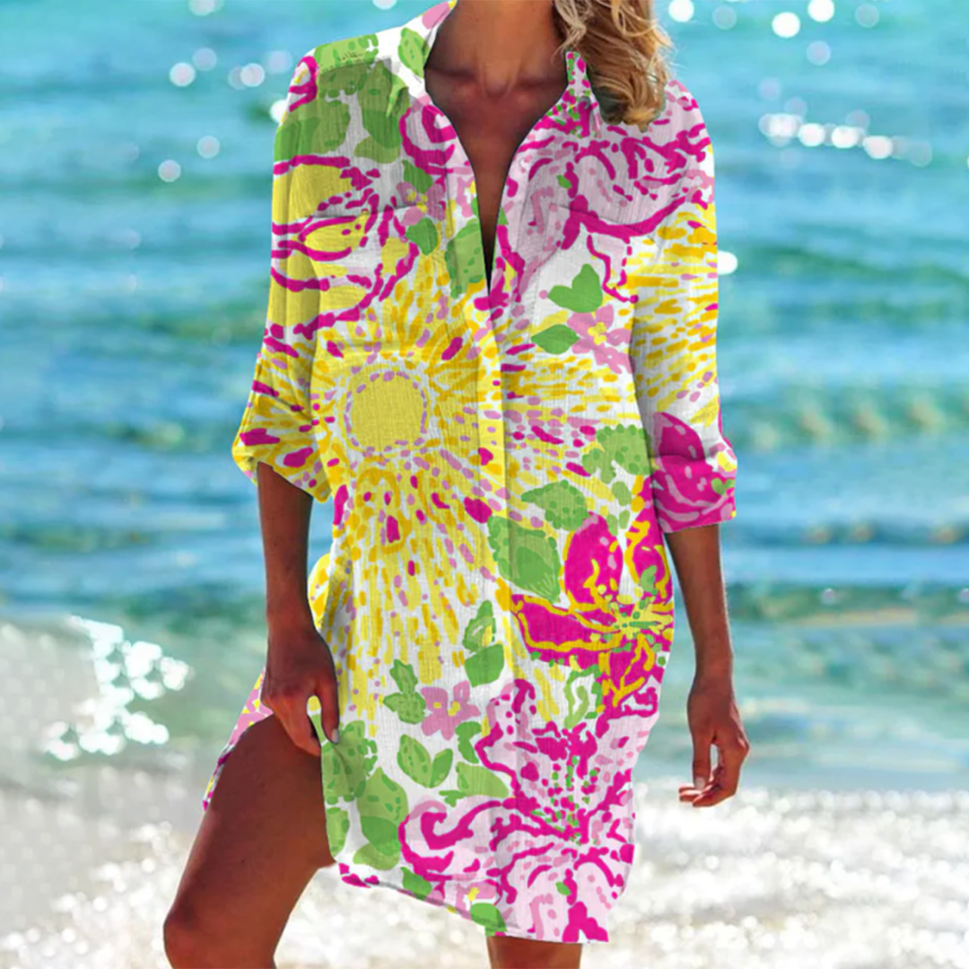 Strandkleid Damen 3/4-Arm Batikprint
