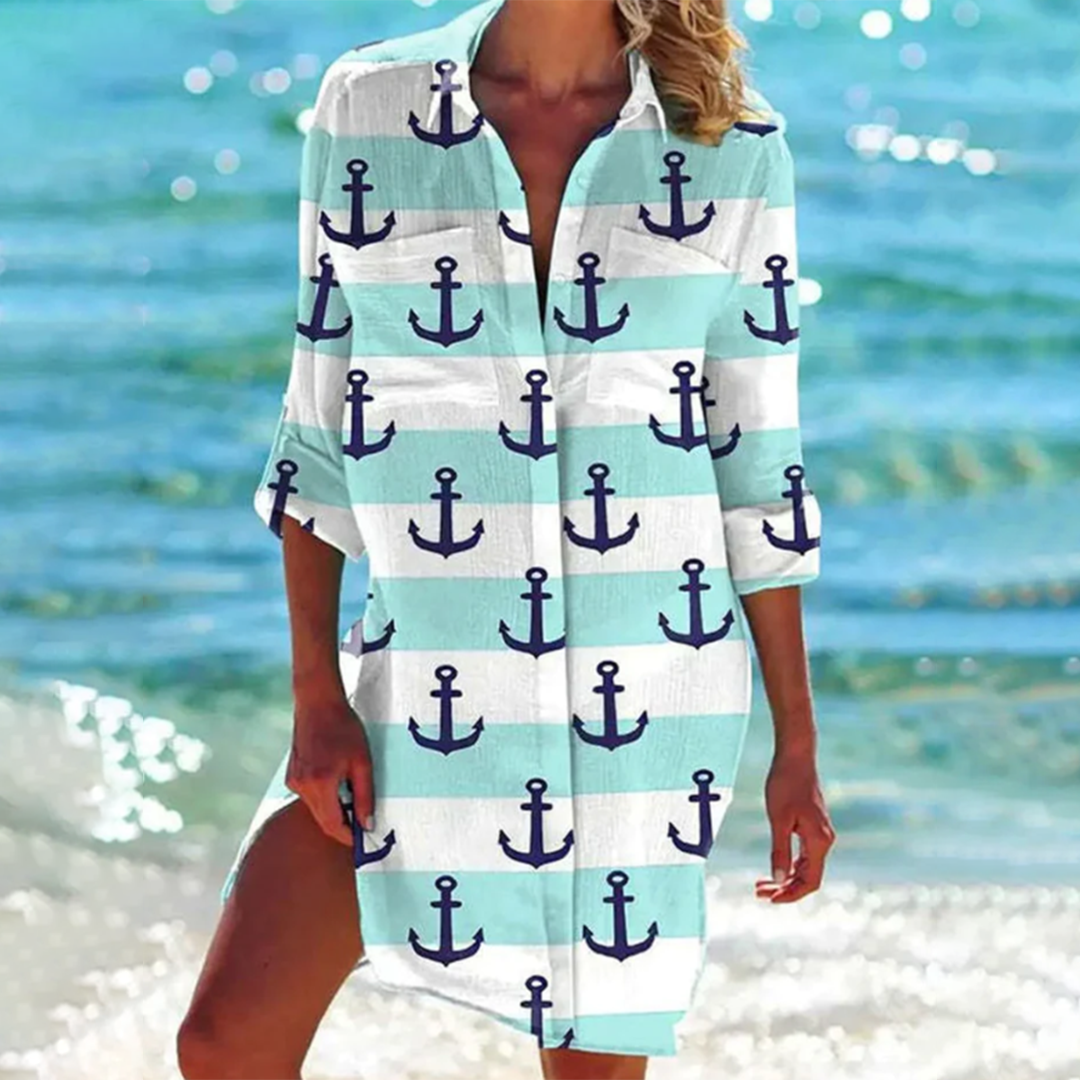 Strandkleid Damen 3/4-Arm Batikprint
