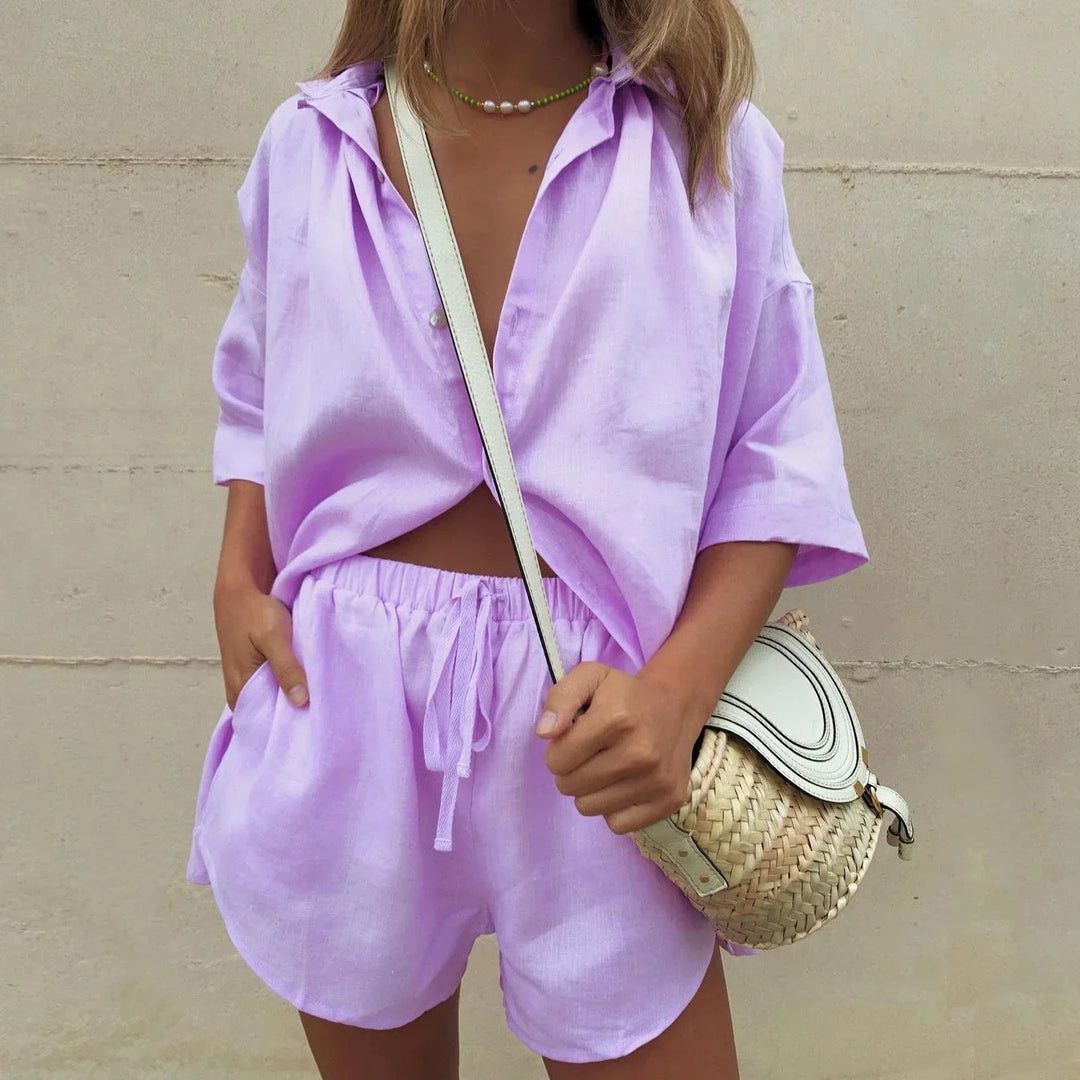 Mila – Damen Sommer Zweiteiler Set aus Hemd und Shorts