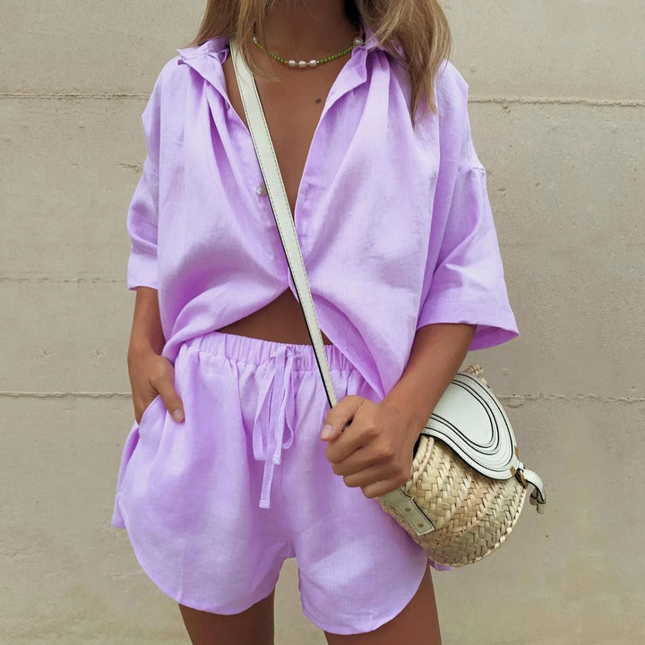 Mila – Damen Sommer Zweiteiler Set aus Hemd und Shorts