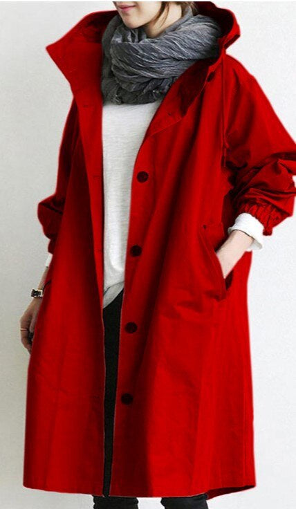 Übergangsjacke Damen | Lange Jacke Damen | Kapuze & Knopfleiste für flexiblen Schutz