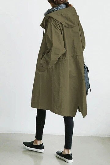 Übergangsjacke Damen | Lange Jacke Damen | Kapuze & Knopfleiste für flexiblen Schutz