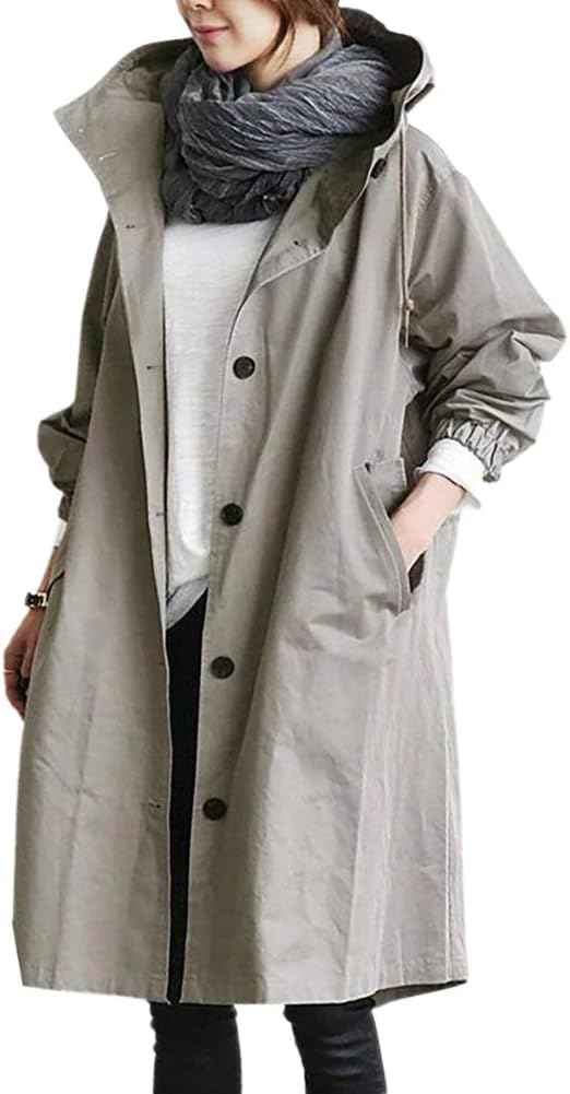 Übergangsjacke Damen | Lange Jacke Damen | Kapuze & Knopfleiste für flexiblen Schutz