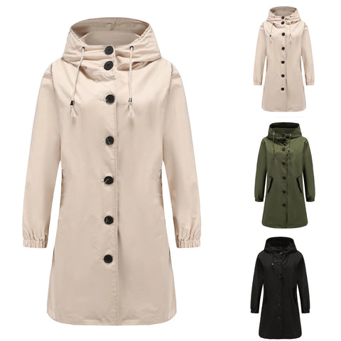 Übergangsjacke Damen | Lange Jacke Damen | Kapuze & Knopfleiste für flexiblen Schutz