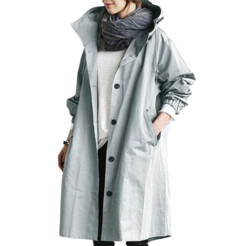 Übergangsjacke Damen | Lange Jacke Damen | Kapuze & Knopfleiste für flexiblen Schutz