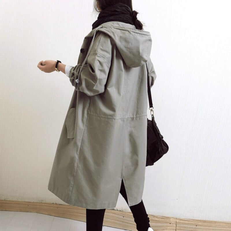 Übergangsjacke Damen | Lange Jacke Damen | Kapuze & Knopfleiste für flexiblen Schutz