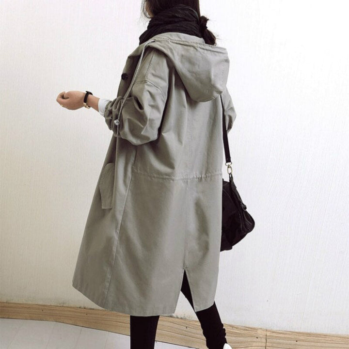 Übergangsjacke Damen | Lange Jacke Damen | Kapuze & Knopfleiste für flexiblen Schutz