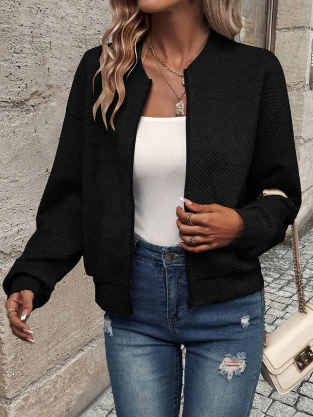 Übergangsjacke Damen | Struktur-Optik & Zipper für Komfort