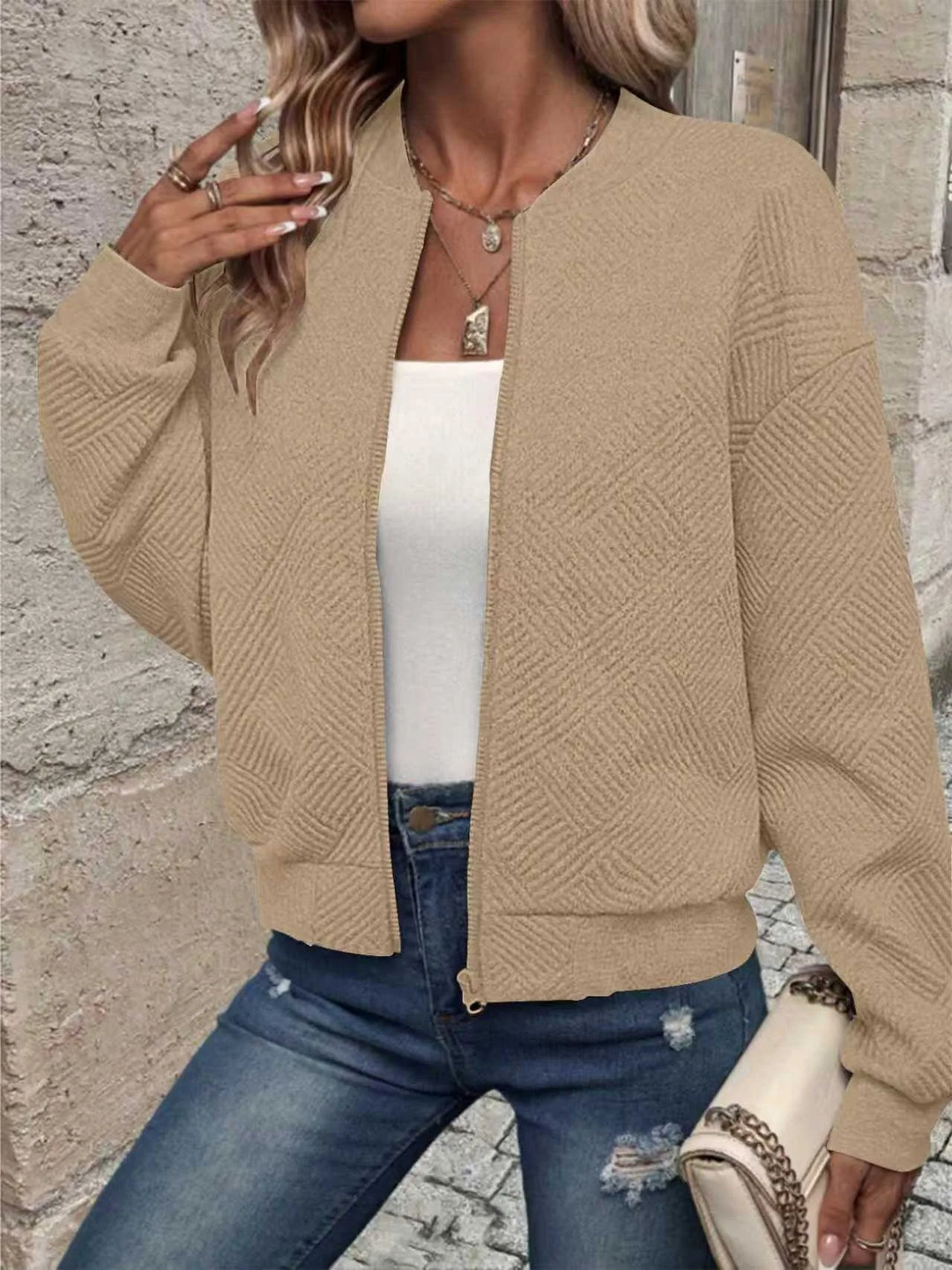 Übergangsjacke Damen | Struktur-Optik & Zipper für Komfort