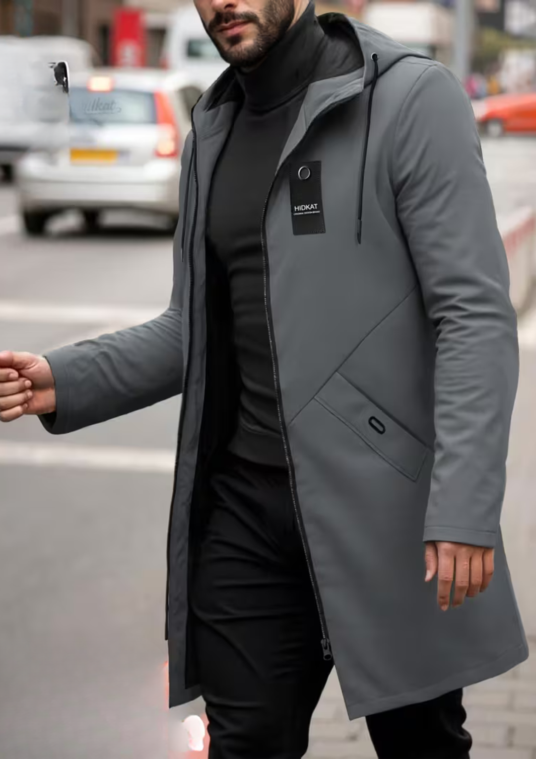 Übergangsjacke Herren | Trenchcoat Herren | Kapuze mit Kordelzug & Windschutz