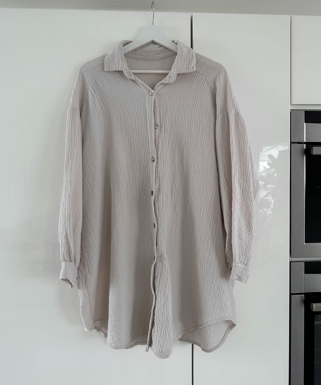 Ultra Oversize Musselin Bluse Glitzer Auge Beige  Ladypolitan ♡   